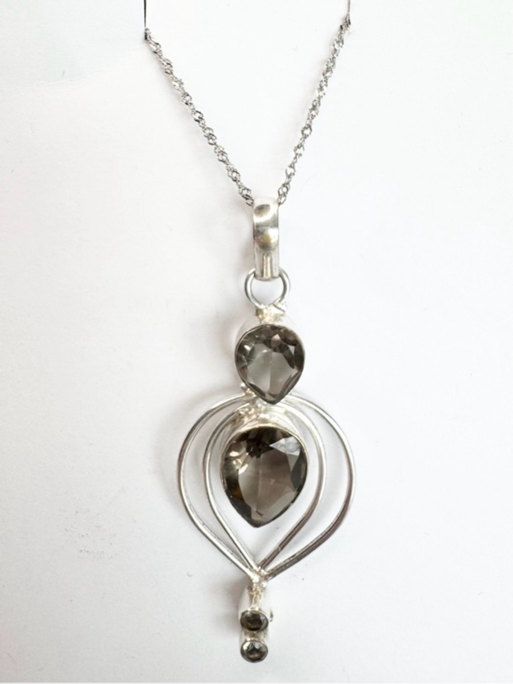 Modernist Sterling Silver Smoky Quartz Lavalier Necklace